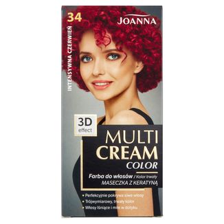 Joanna Multi Cream Color, farba do włosów, 34 intensywna czerwień, 1 sztuka - zdjęcie produktu