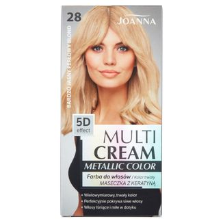 Joanna Multi Cream Metallic Color, farba do włosów, 28 bardzo jasny perłowy blond, 1 sztuka - zdjęcie produktu