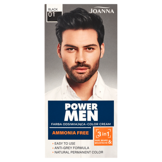 Joanna Power Men, farba do włosów, brody i wąsów, 01 black, 1 sztuka - zdjęcie produktu