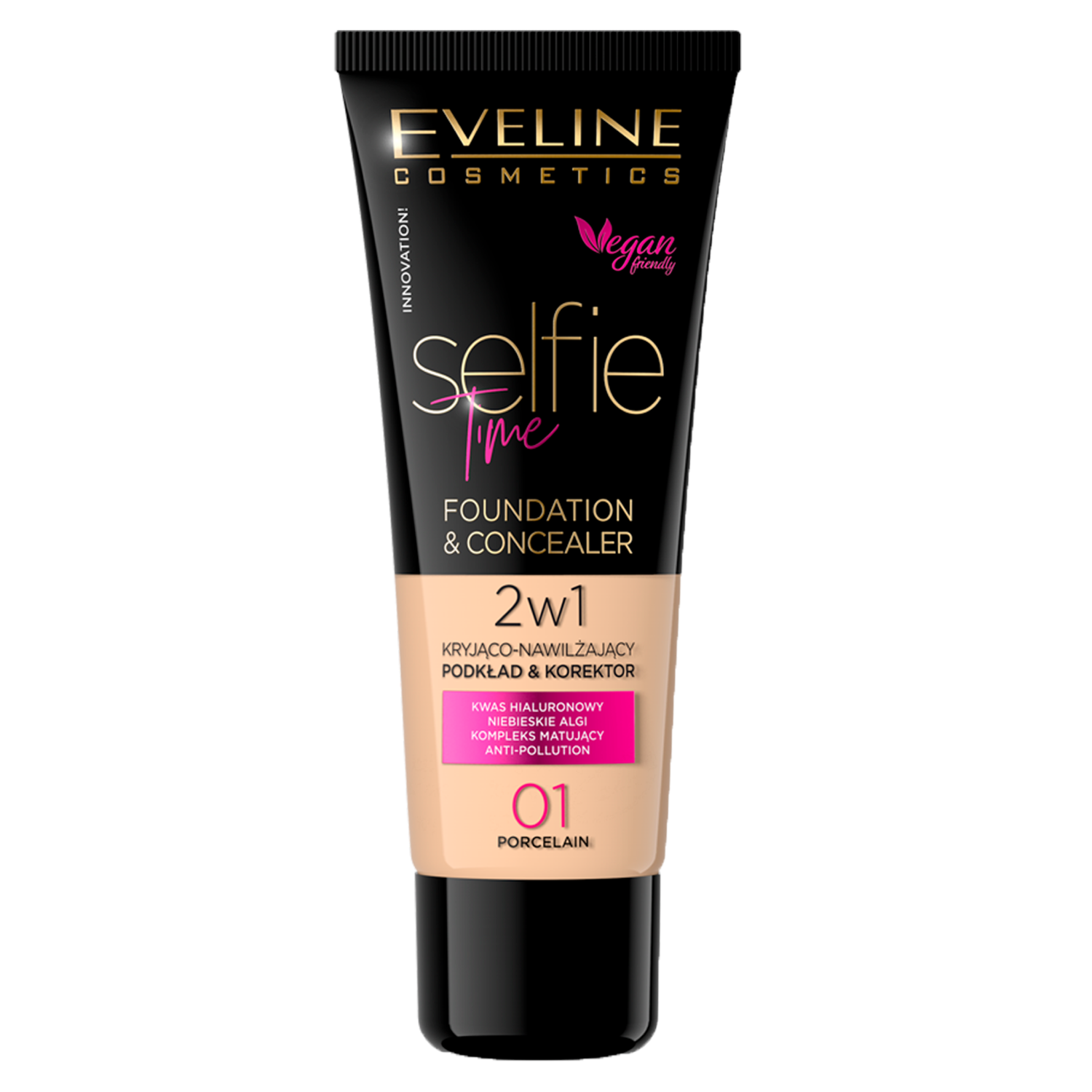 Nieznana Eveline Cosmetics Selfie Time 01 Porcelain, podkład kryjąco-nawilżający 2w1, 30 ml