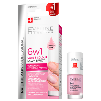 Eveline Cosmetics Nail Therapy 6w1, skoncentrowana odżywka do paznokci nadająca kolor, Shimmer Pink, 5 ml - zdjęcie produktu