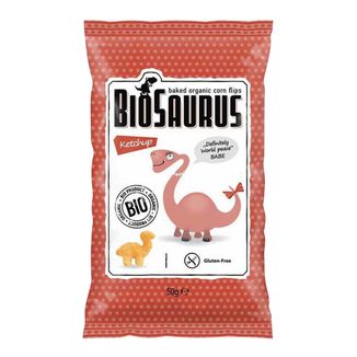 BioSaurus, pieczone chrupki kukurydziane Bio, smak ketchupowy, 50 g - zdjęcie produktu