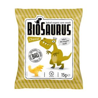 BioSaurus, pieczone chrupki kukurydziane Bio, smak serowy, 15 g - zdjęcie produktu