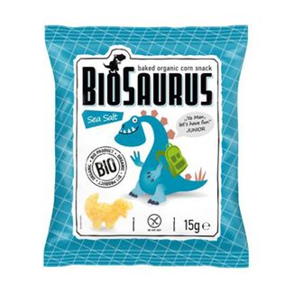 BioSaurus, pieczone chrupki kukurydziane Bio z solą morską, 15 g KRÓTKA DATA - zdjęcie produktu