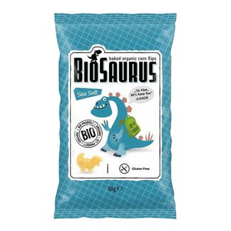 BioSaurus, pieczone chrupki kukurydziane Bio z solą morską, 50 g - zdjęcie produktu