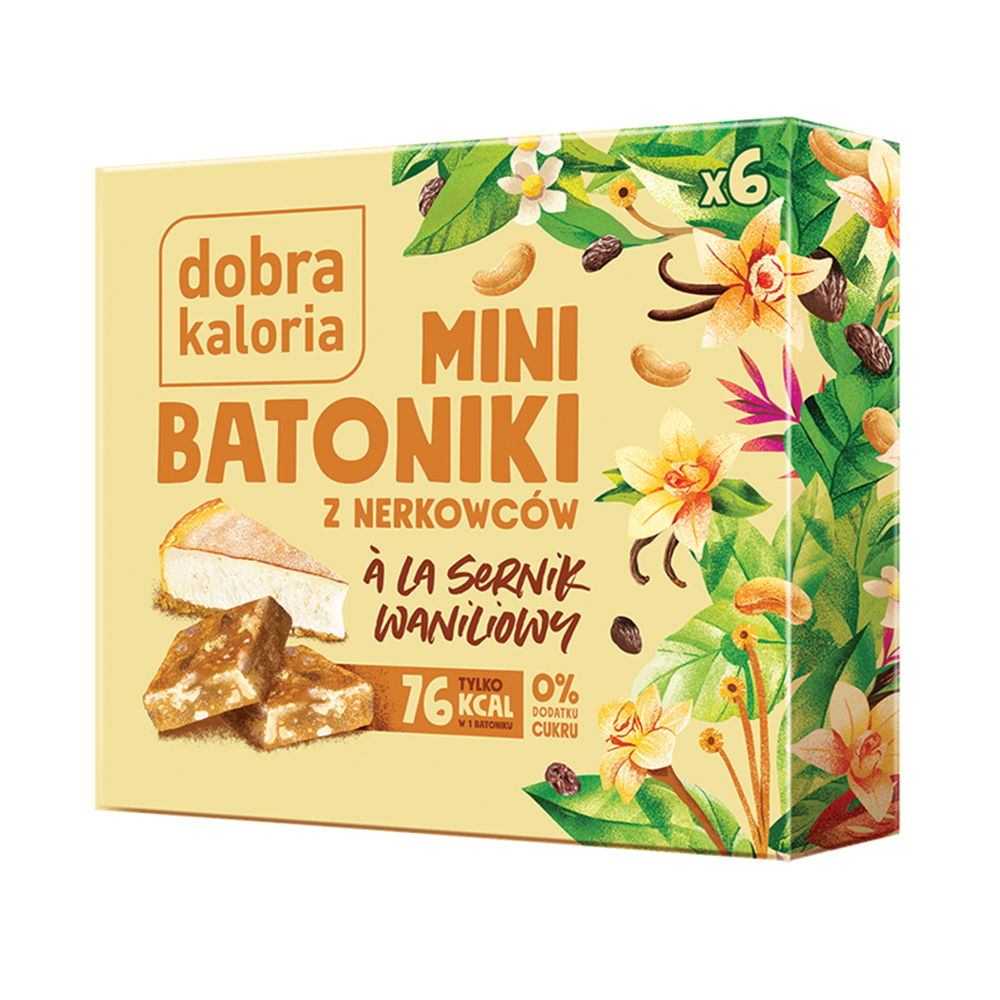 Dobra Kaloria Dobra Kaloria Mini Batoniki z nerkowców a'la sernik waniliowy, bez dodatku cukru, 6 sztuk — Składniki i ocena