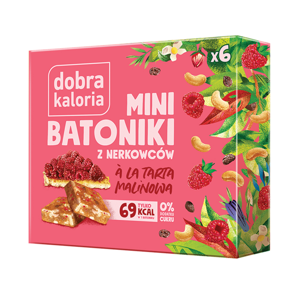Dobra Kaloria Dobra Kaloria Mini batoniki z nerkowców a'la tarta malinowa, bez dodatku cukru, 6 sztuk — Składniki i ocena