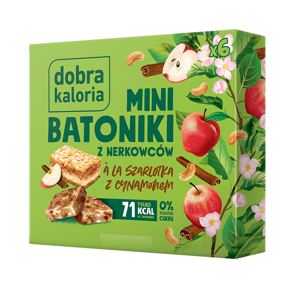 Dobra Kaloria Dobra Kaloria Mini batoniki z nerkowców a'la szarlotka z cynamonem, bez dodatku cukru, 6 sztuk