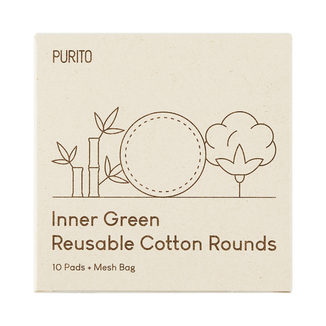 Purito Inner Green Reusable Cotton Rounds, bambusowo-bawełniane wielorazowe płatki kosmetyczne, 10 sztuk - zdjęcie produktu