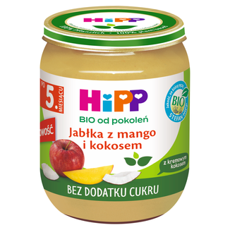 HiPP Owoce Bio, jabłka z mango i kokosem, po 5 miesiącu, 160 g KRÓTKA DATA - zdjęcie produktu