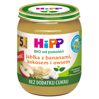 HiPP Owoce i Zboża Bio, jabłka z bananami, kokosem i owsem, po 5 miesiącu, 160 g KRÓTKA DATA - zdjęcie produktu