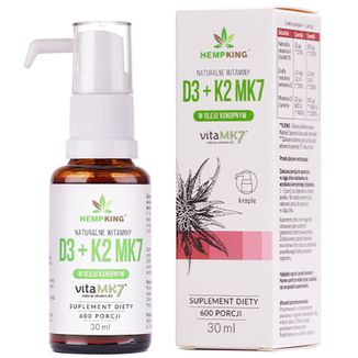 HempKing Naturalne Witaminy D3 + K2 MK7 w oleju konopnym, krople, 30 ml - zdjęcie produktu