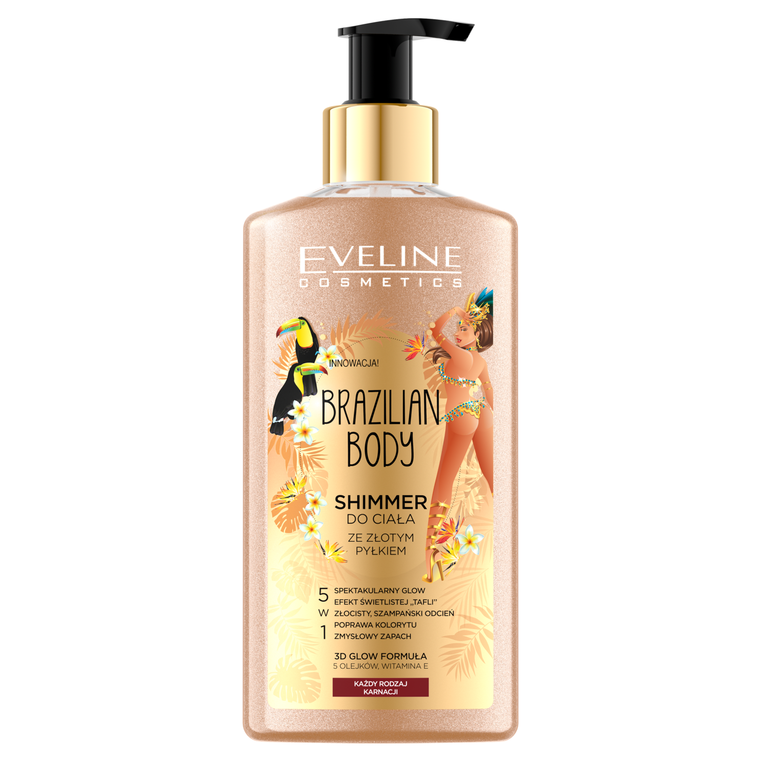 Nieznana Eveline Cosmetics Brazilian Body, shimmer do ciała ze złotym pyłkiem, 150 ml