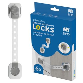 Sipo, zabezpieczenie do szaf i szuflad, z funkcją smart lock, regulowane, 6 sztuk - zdjęcie produktu