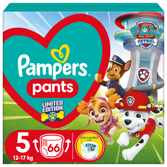Pampers Pants, pieluchomajtki, Psi Patrol, rozmiar 5, 12-17 kg, 66 sztuk USZKODZONE OPAKOWANIE - zdjęcie produktu