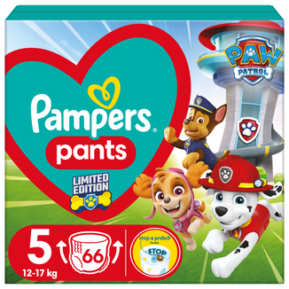 Pampers Pants, pieluchomajtki, Psi Patrol, rozmiar 5, 12-17 kg, 66 sztuk - zdjęcie produktu