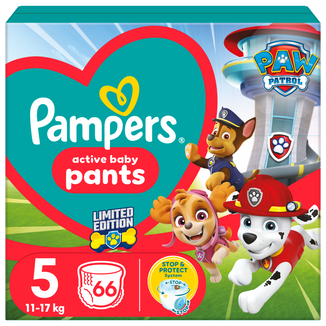 Pampers Active Baby Pants 5 (12-17 kg), pieluchomajtki, Psi Patrol, 66 sztuk - zdjęcie produktu