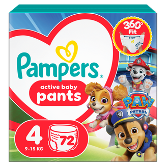 Pampers Active Baby Pants 4 (9-15 kg), pieluchomajtki, Psi Patrol, 72 sztuki - zdjęcie produktu