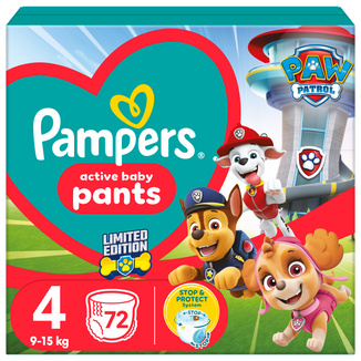 Pampers Active Baby Pants 4 (9-15 kg), pieluchomajtki, Psi Patrol, 72 sztuki - zdjęcie produktu