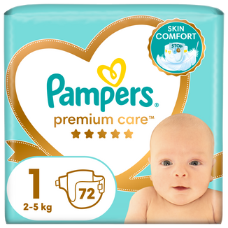 Pampers Premium Care, pieluchy rozmiar 1, 2-5 kg, 72 sztuki - zdjęcie produktu