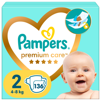 Pampers Premium Care, pieluchy, rozmiar 2, 4-8 kg, 136 sztuk - zdjęcie produktu
