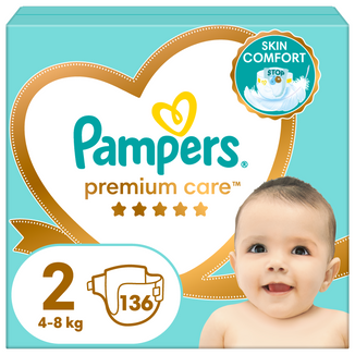 Pampers Premium Care, pieluchy, rozmiar 2, 4-8 kg, 136 sztuk - zdjęcie produktu