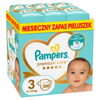 Pampers Premium Care, pieluchy rozmiar 3, 6-10 kg, 200 sztuk USZKODZONE OPAKOWANIE - zdjęcie produktu