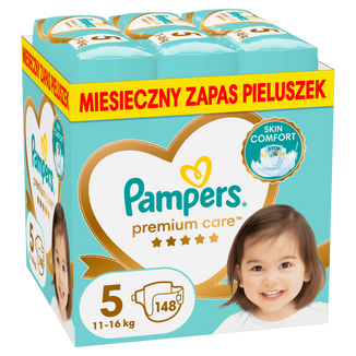 Pampers Premium Care, pieluchy, rozmiar 5, 11-16 kg, 148 sztuk USZKODZONE OPAKOWANIE - zdjęcie produktu