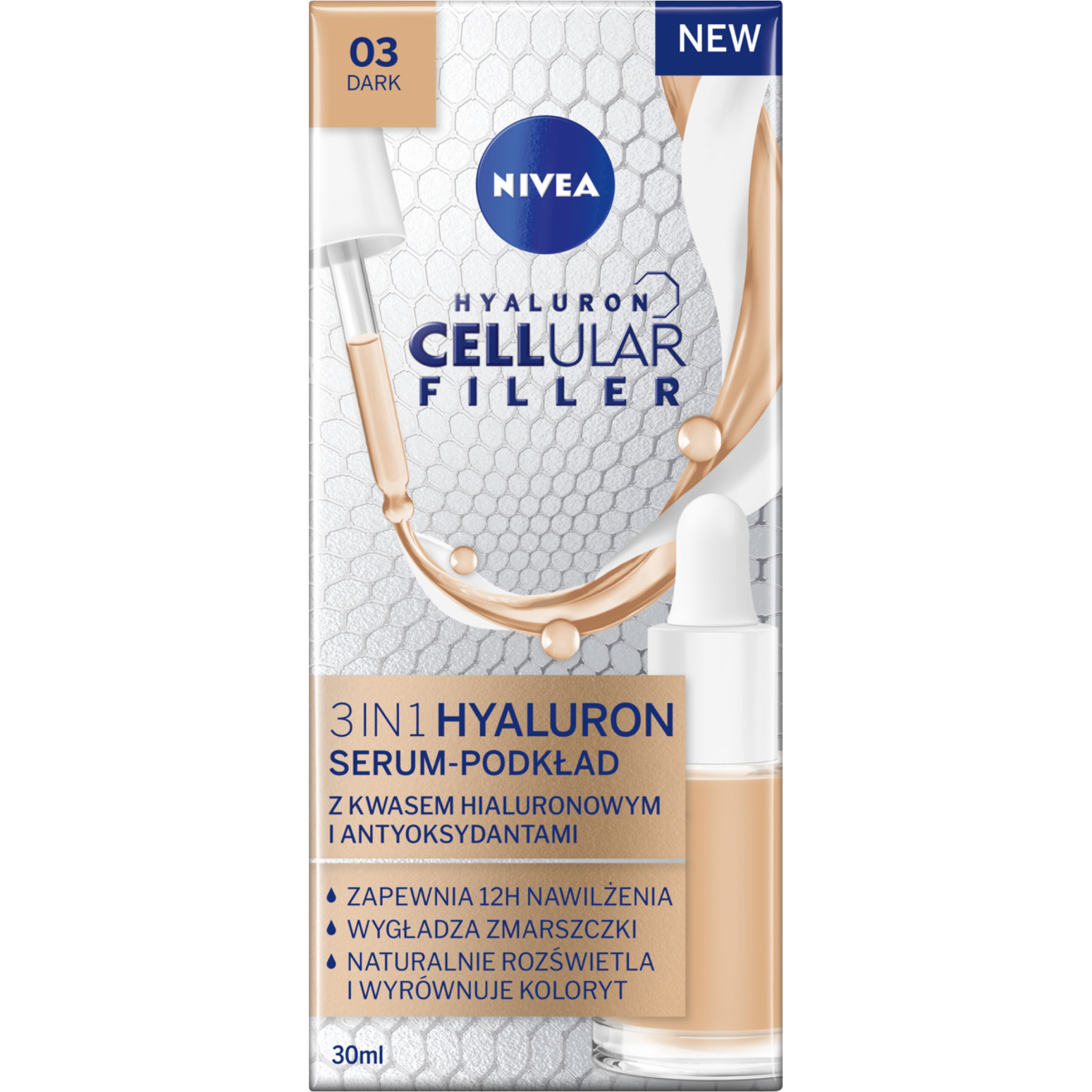 Nivea Nivea Hyaluron Cellular Filler 3w1, serum-Foundation, Farbe dunkel,  30 ml — Inhaltsstoffe und Bewertung