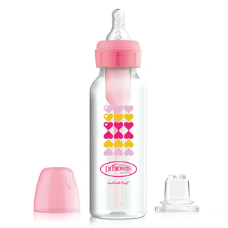 Dr Brown's, zestaw od butelki do kubka, butelka standard, 250 ml + smoczek, od 6 miesiąca + ustnik niekapek, różowy - zdjęcie produktu