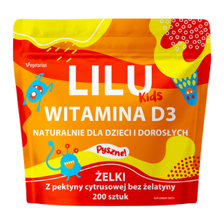 Lilu Kids Witamina D3, naturalne żelki dla dzieci i dorosłych, smak pomarańczowy, 200 sztuk - zdjęcie produktu