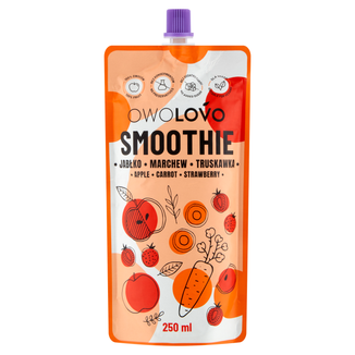 Owolovo Smoothie w tubce, jabłko, marchew, truskawka, 250 ml KRÓTKA DATA - zdjęcie produktu