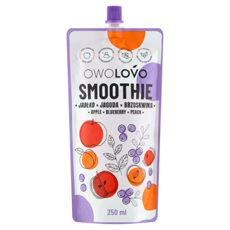 Owolovo Smoothie w tubce, jabłko, jagoda, brzoskwinia, 250 ml KRÓTKA DATA - zdjęcie produktu