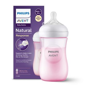 Avent Natural Response, butelka z responsywnym smoczkiem, różowa, przepływ 3, SCY903/11, po 1 miesiącu, 260 ml  USZKODZONE OPAKOWANIE - zdjęcie produktu