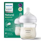 Avent Natural Response, szklana butelka z responsywnym smoczkiem, przepływ 2, SCY930/01, od urodzenia, 120ml  USZKODZONE OPAKOWANIE - miniaturka zdjęcia produktu