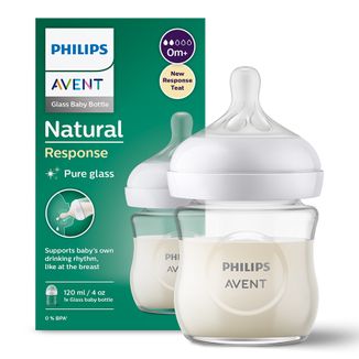 Avent Natural Response, szklana butelka z responsywnym smoczkiem, przepływ 2, SCY930/01, od urodzenia, 120ml  USZKODZONE OPAKOWANIE - zdjęcie produktu