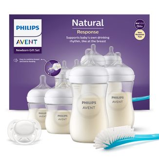 Avent Natural Response, zestaw 4 responsywnych butelek + szczotka do czyszczenia + smoczek uspokajający ultra soft, SCD838/11 USZKODZONE OPAKOWANIE - zdjęcie produktu
