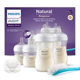 Avent Natural Response, zestaw 4 responsywnych butelek + szczotka do czyszczenia + smoczek uspokajający ultra soft, SCD838/11 - miniaturka zdjęcia produktu