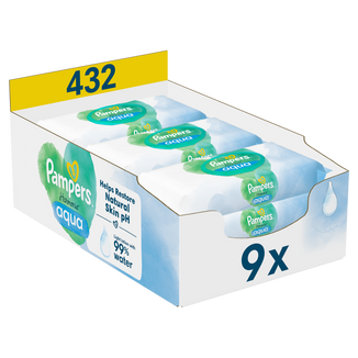 Pampers Harmonie Aqua, chusteczki nawilżane, 9 x 48 sztuk USZKODZONE OPAKOWANIE - zdjęcie produktu