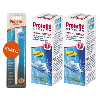 Zestaw Protefix Higiena, pasta czyszcząca do protez zębowych, 2 x 75 ml + szczoteczka do czyszczenia protez zębowych gratis - zdjęcie produktu