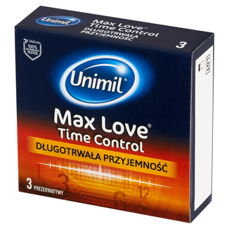 Unimil Max Love, prezerwatywy z żelem opóźniającym moment wytrysku, 3 sztuki - zdjęcie produktu