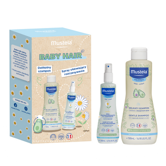 Zestaw Mustela Baby Hair, delikatny szampon, 500 ml + odświeżający spray ułatwiający rozczesywanie, 200 ml - zdjęcie produktu