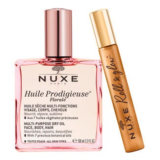 Nuxe Huile Prodigieuse Florale, suchy olejek do ciała, twarzy i włosów, 100 ml + suchy olejek ze złotymi drobinkami do ciała, twarzy i włosów, roll - on, 8 ml gratis - zdjęcie produktu