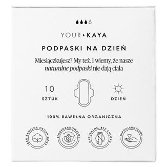 Your KAYA, podpaski z bawełny organicznej, ze skrzydełkami, na dzień, 10 sztuk USZKODZONE OPAKOWANIE - zdjęcie produktu