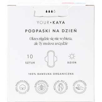 Your KAYA, podpaski z bawełny organicznej, ze skrzydełkami, na dzień, 10 sztuk USZKODZONE OPAKOWANIE - zdjęcie produktu