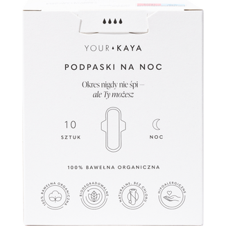 Your KAYA, podpaski z bawełny organicznej, ze skrzydełkami, na noc, 10 sztuk USZKODZONE OPAKOWANIE - zdjęcie produktu
