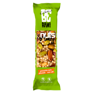 BeRAW! Nuts & Honey, baton orzechowo-miodowy, pistacje, migdały, sól morska, 30 g KRÓTKA DATA - zdjęcie produktu