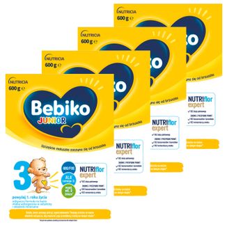 Zestaw Bebiko Junior 3 Nutriflor Expert, odżywcza formuła na bazie mleka, powyżej 1 roku, 4 x 600 g - zdjęcie produktu