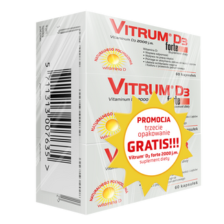 Vitrum D3 Forte, witamina D 2000 j.m., 2 x 60 kapsułek + 60 kapsułek gratis KRÓTKA DATA - zdjęcie produktu