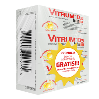 Vitrum D3 Forte, witamina D 2000 j.m., 2 x 60 kapsułek + 60 kapsułek gratis - zdjęcie produktu